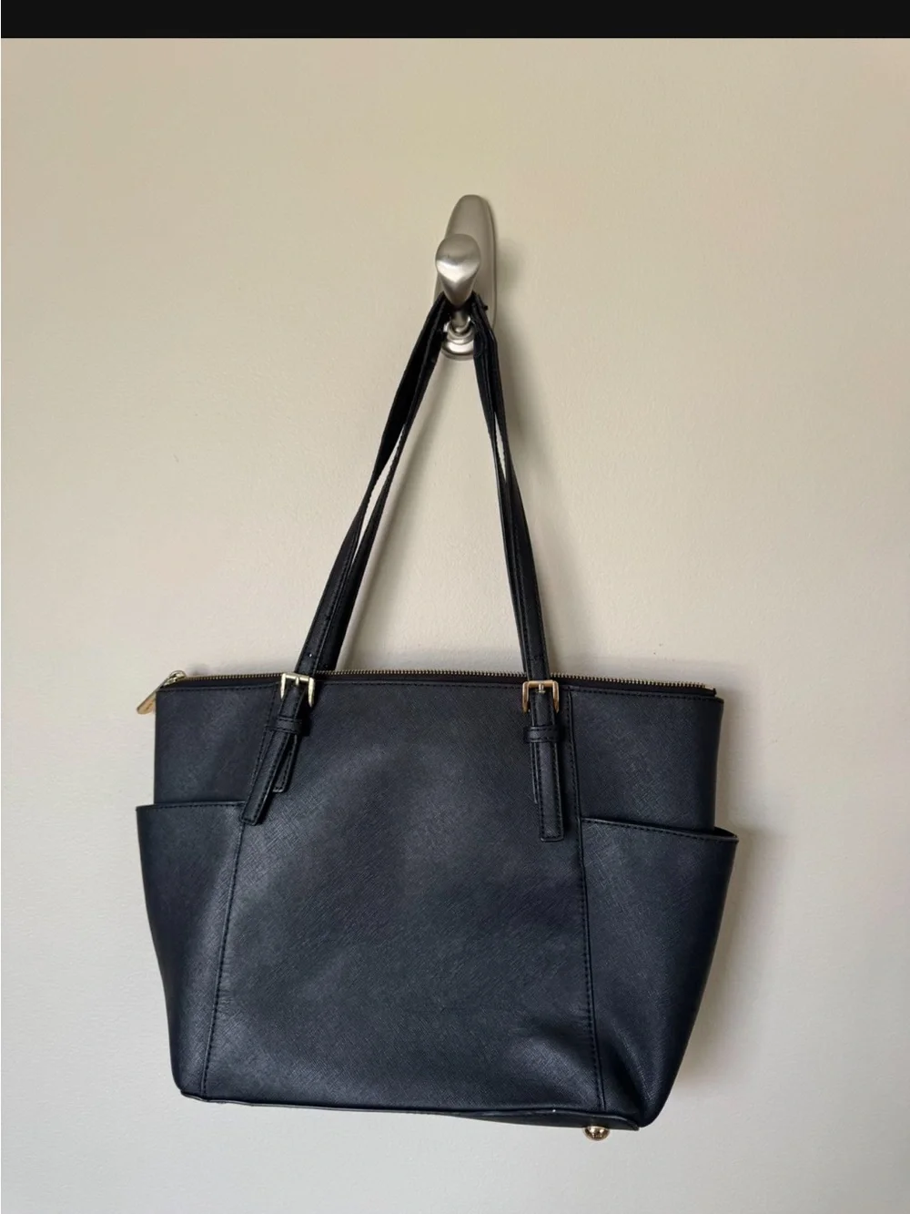 Michael Kors Black Saffiano Leather Tote with Gold Accents